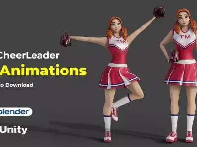 Cartoon Cheerleader Rigged Animated Blender with Unity  Low-poly 3D model