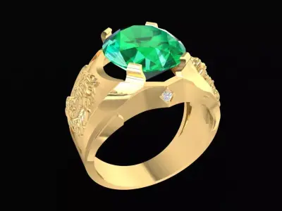 Luxury Lion Head Emerald Ring for Men  944 3D print model