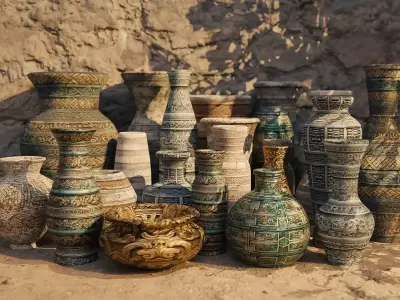 Mega Vase Pack Low-poly 3D model