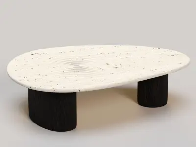 Lake Coffee Table Black Wood Base with Travertine Stone Top 3D model