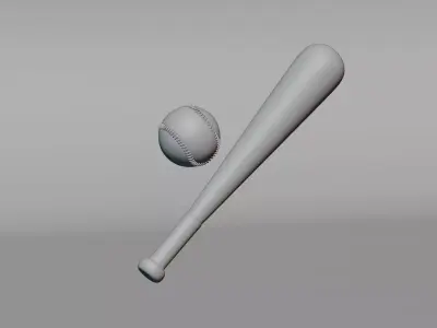 Baseball With Bat Low-poly 3D model