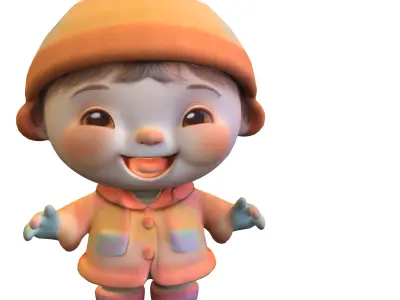 Adorable Winter Kid Low-poly 3D model