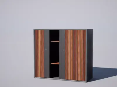 Cabinet wooden with doors and drawers Low-poly 3D model