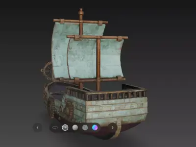 Stylized Steampunk Airship Galleon  High Poly Fantasy Ship Low-poly 3D model