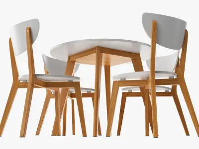 Round dining table with chairs 02 3D model