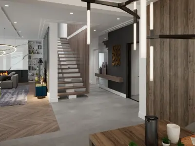 Living Room and Kitchen Scene for Cinema 4D and  Vray 6 ACES 3D model