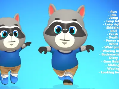 Raccoon Dog Animated Rigged Low-poly 3D model