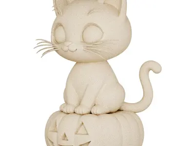 Halloween Black Cat Figurine 3d print and game ready Low-poly 3D model