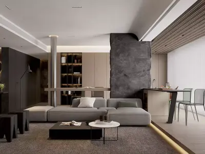 Modern living room dining room interior scenes 589 3D model