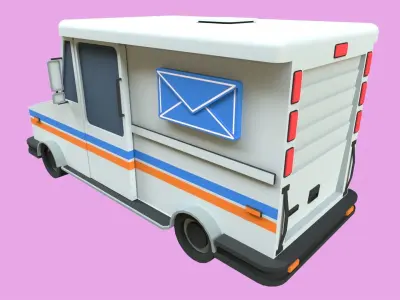 Lowpoly Mail Truck Low-poly 3D model