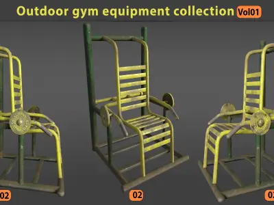 Outdoor gym equipment collection-vol01 Low-poly 3D model