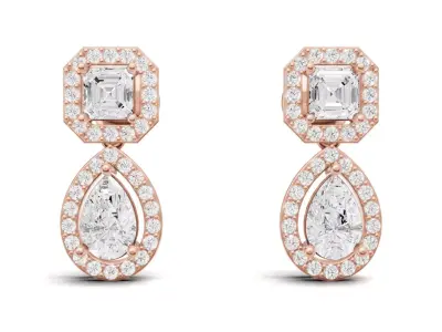 Asscher and Pear Diamond Drop Earrings For Women 3D print model