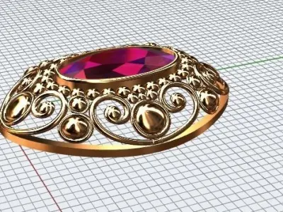 pendant ornate gold ring with stone 3D model
