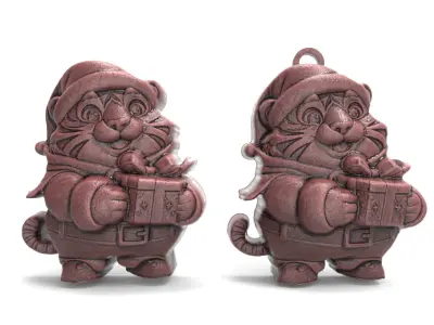 cartoon tiger santa with gift decor  3D print model