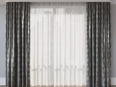 Curtain room with curtains and wooden floor 3D model