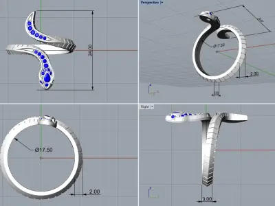 Serpenti Snake ring 2025 all sizes R46 3D print model
