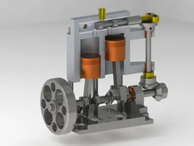 simple 2 cylinder vertical steam engine  3D model