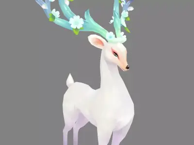 Cartoon White Deer Elf Low-poly 3D model
