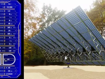 Solar Tracking Pole-5x8 Panel Layout SOLAR-SIM V01 Low-poly 3D model