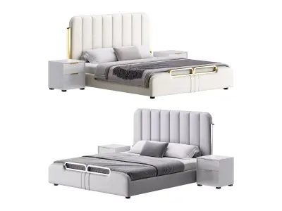 Upholstered Headboard Bed Frame Modern Panel Bed I 3D model