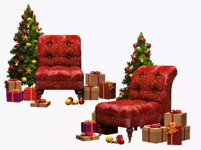 santa chair Santa Claus chair present high-poly 3D model