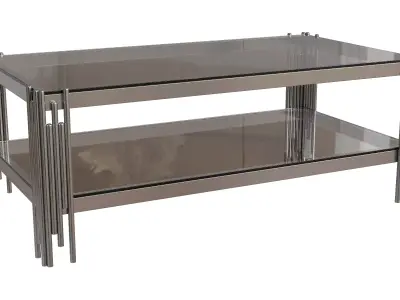 Cylindrical Stainless Steel Pipe Legs Glass Top Table Low-poly 3D model