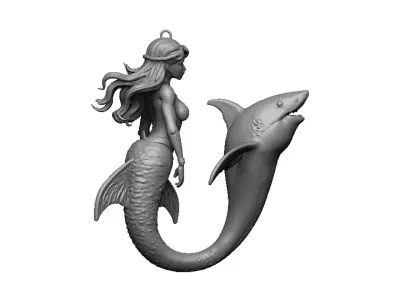 mermaid and shark pendant 3D print model