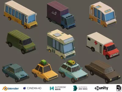 Low Poly Vehicles Low-poly 3D model buy