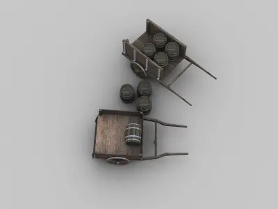 Wooden Cart Pack Low-poly 3D model
