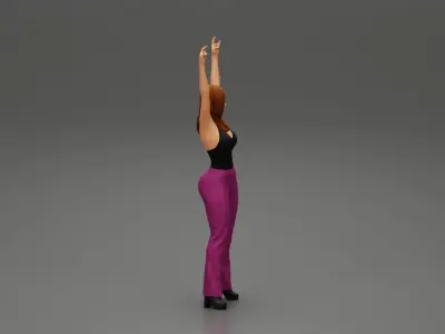 Young girl raised up two hands with sign of the horns 3D print model