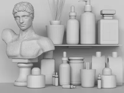 Collection of cosmetics and accessories for bathroom  3D model