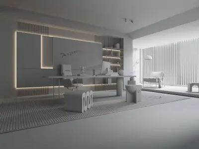 Study office Low-poly 3D model
