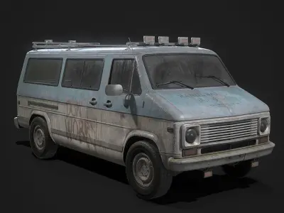 Vintage Van Set PBR Game Ready Low-poly 3D model