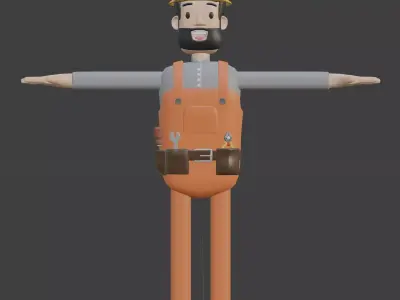  Worker with safety helmet standing Low-poly 3D model