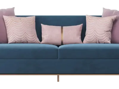 Blue Velvet Upholstered Sofa 3D model