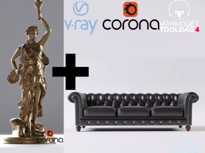 Decorative set    statue and  Sofa Low-poly 3D model