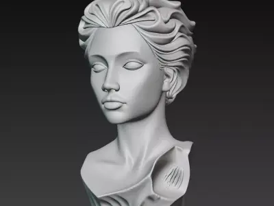 Marble Woman Bust Sculpture Elegant Classical Portrait Low-poly 3D model