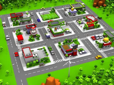 Cartoon Low Poly City Low-poly 3D model