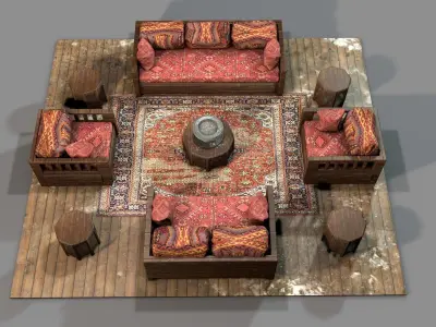 Old Ottoman Sofa Set v1 3D model