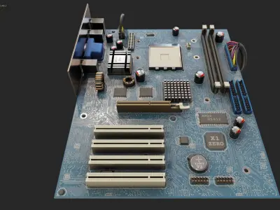 pc motherboard agp blue circuit board lowpoly  Low-poly 3D model