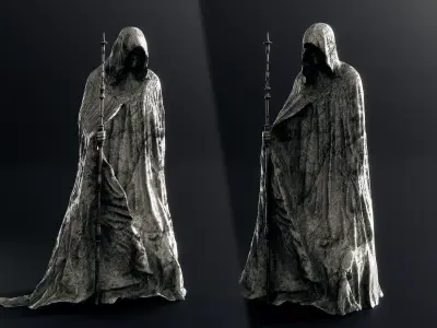 statue with staff Low-poly 3D model