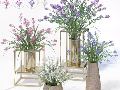 4 colors lilac in vases and pot stands white pink purple blue 3D model