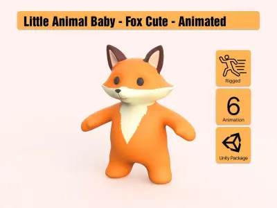 Little animal baby - Fox cute - Animated  Low-poly 3D model