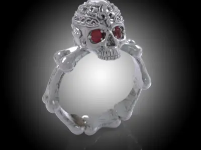 Stylish Skull Ring -Firenze Collection- Silver - Gold - Diamond  3D print model