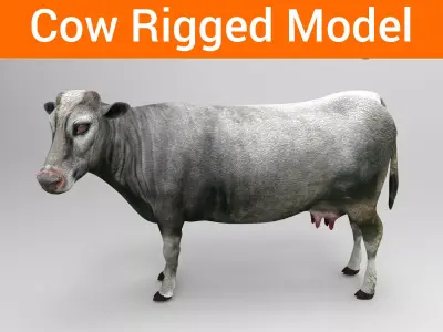 3D Cow Rigged cattle game ready Low-poly 3D model