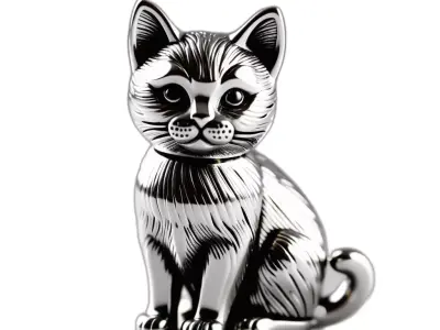 Metallic Engraved Cat Decorative Figurine Low-poly 3D model