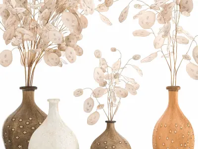Bouquet of dried flowers Lunaria in a clay vase 131 3D model