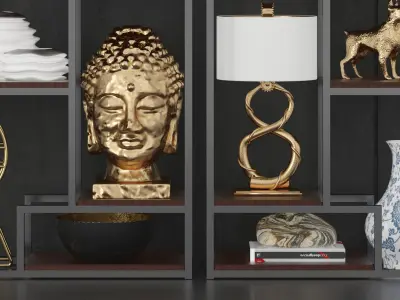 Set-149 decorative items on shelf 3D model