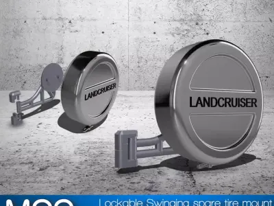 Offroad spare tire swinging mount with options 3D print model