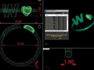 Alphabet Jewelry with Heart Ring W 3D print model